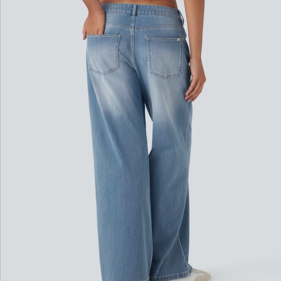 Halara Flex™ Asymmetric Low Rise Zipper Pockets Baggy Wide Leg Casual Jeans - Picture 2 of 16